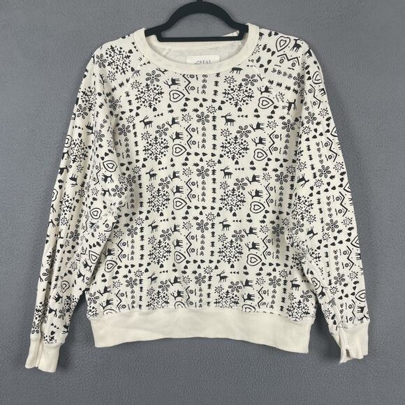 THE GREAT. Cream and Black Patterned Crew Neck Sweater - Picture 1 of 9